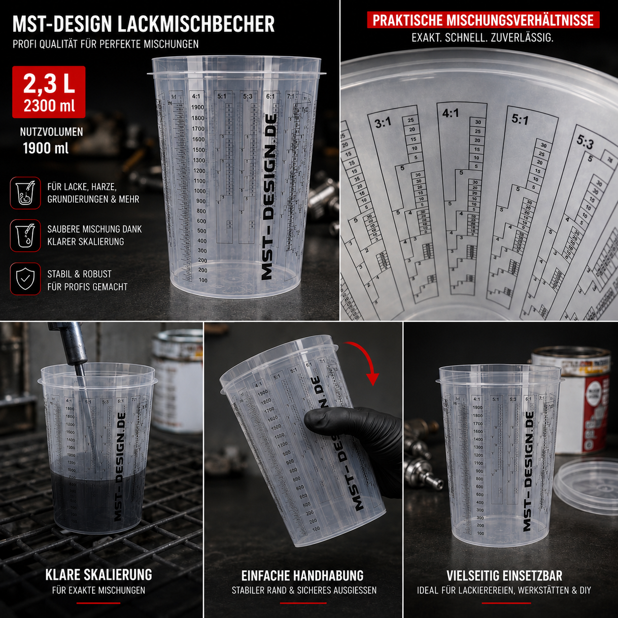 Lackmischbecher - Messbecher - Mischbecher 2,3 L - 2300 ml