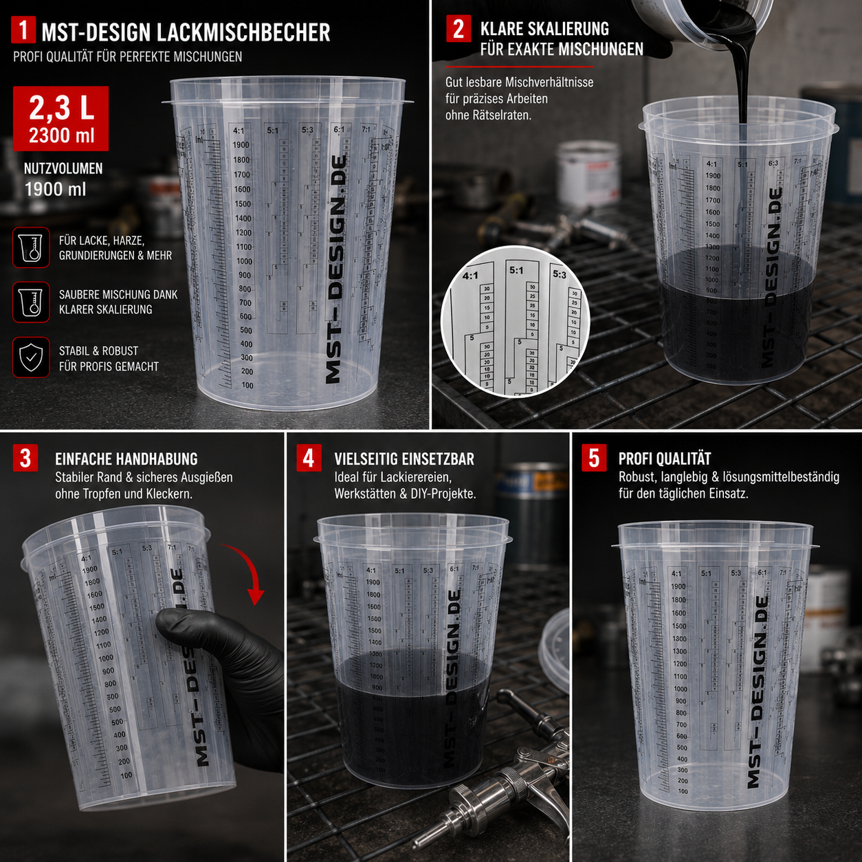 Lackmischbecher - Messbecher - Mischbecher 2,3 L - 2300 ml