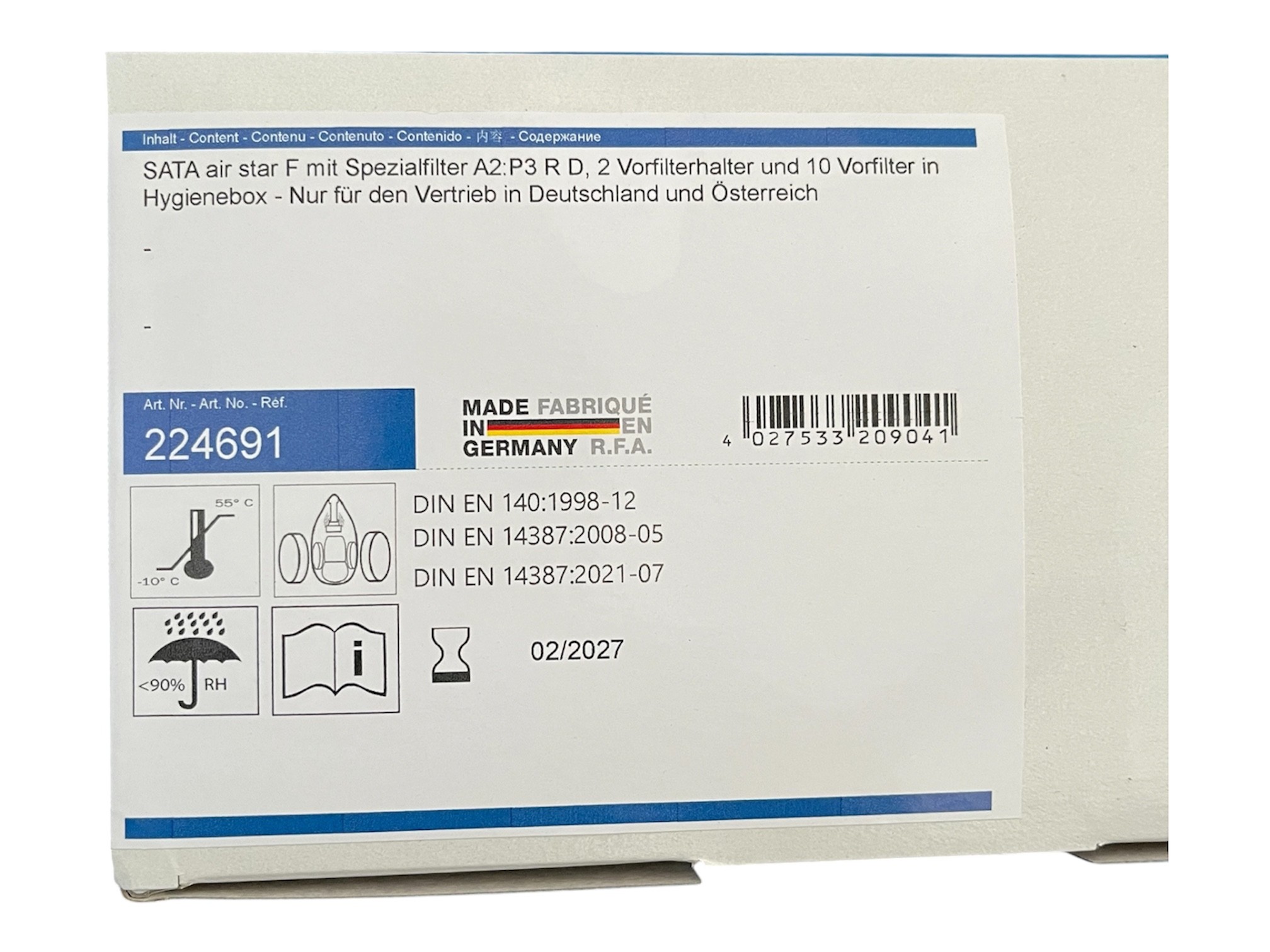 SATA® air star F (mit Spezialfilter A2:P3 R D, 2 Vorfilterhalter und 10 Vorfilter in Hygienebox) - Abverkauf