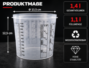 Lackmischbecher - Messbecher - Mischbecher 1,4 L - 1400 ml